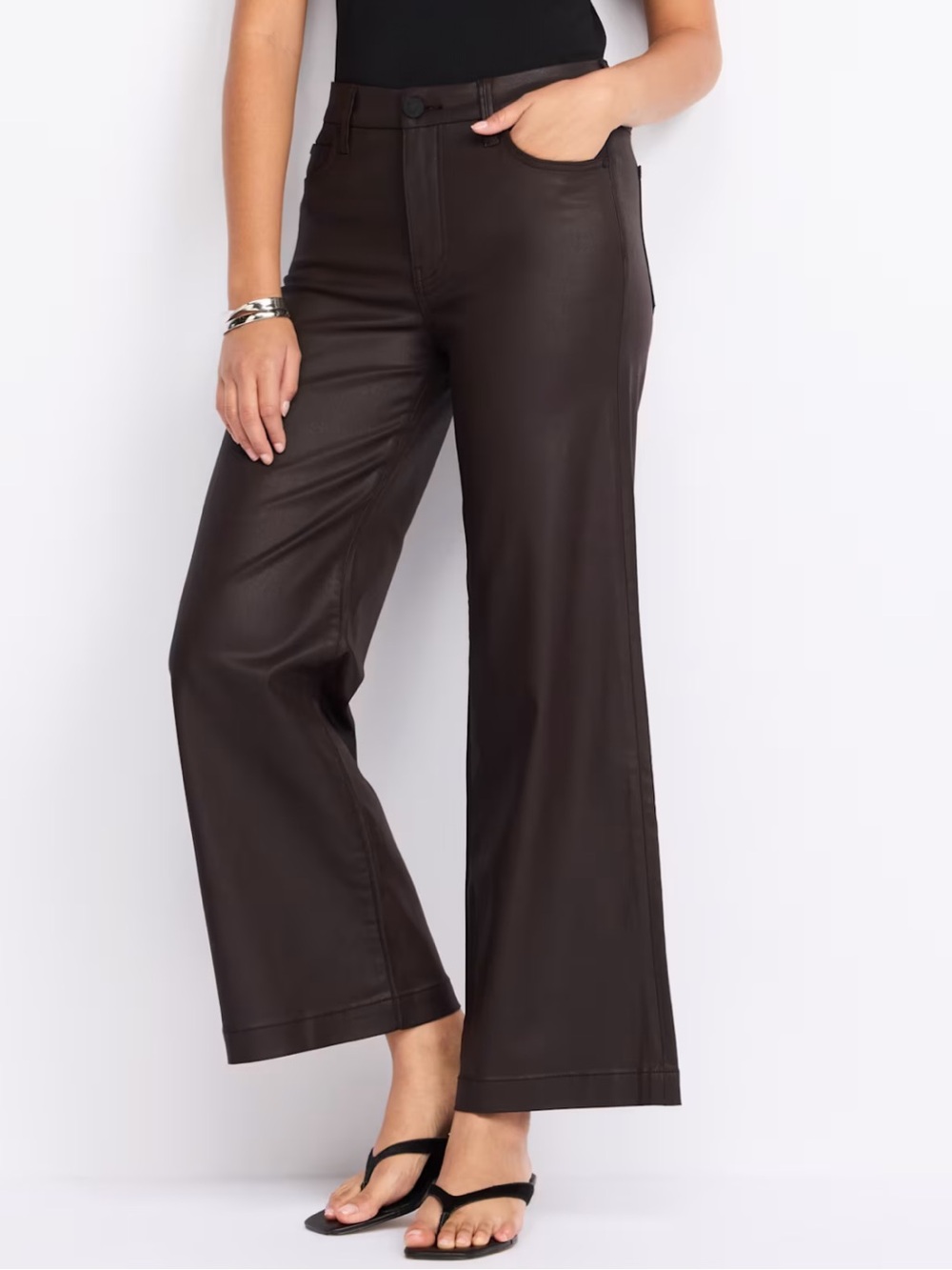 Meg Fab Ab High Rise coated wide leg Jean